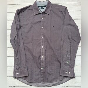 Tommy Hilfiger New York Fit Button Down Shirt Mens Large Burgundy Print